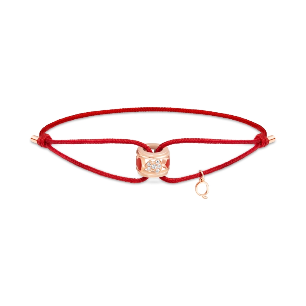 Qeelin Wulu Eternity 18K 玫瑰金鑽石HyCeram®陶瓷紅繩手鏈