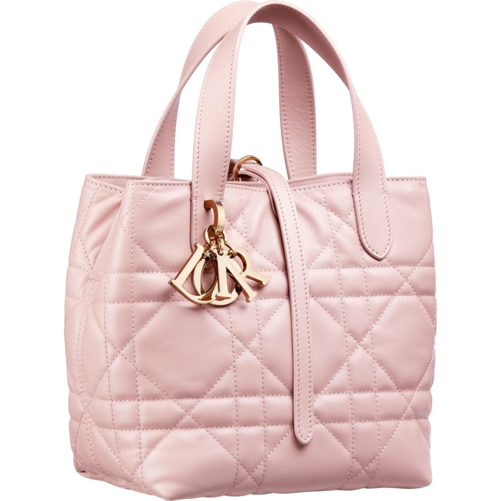 Dior Toujours 粉色籐格紋皮革直式小型Tote Bag