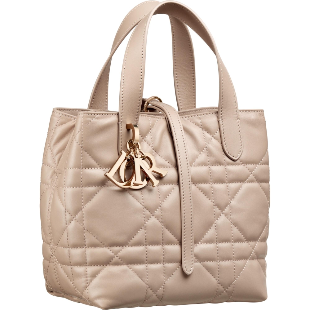 Dior Toujours 米色籐格紋皮革直式小型Tote Bag