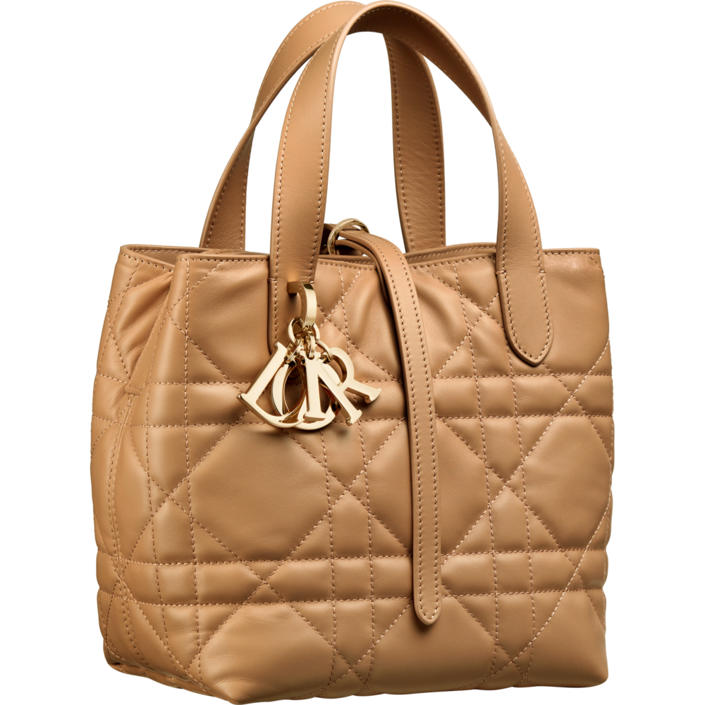 Dior Toujours駝色籐格紋皮革直式小型Tote Bag