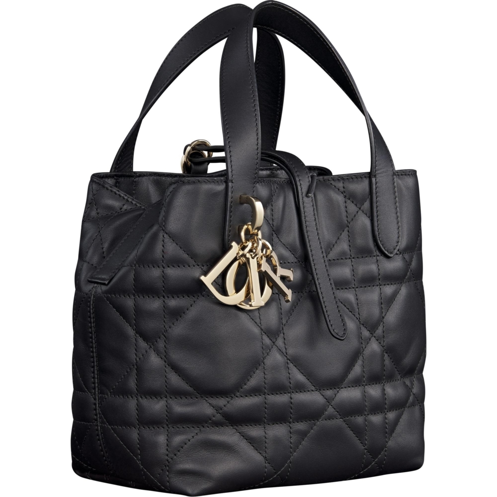 Dior Toujours 黑色籐格紋皮革直式小型Tote Bag