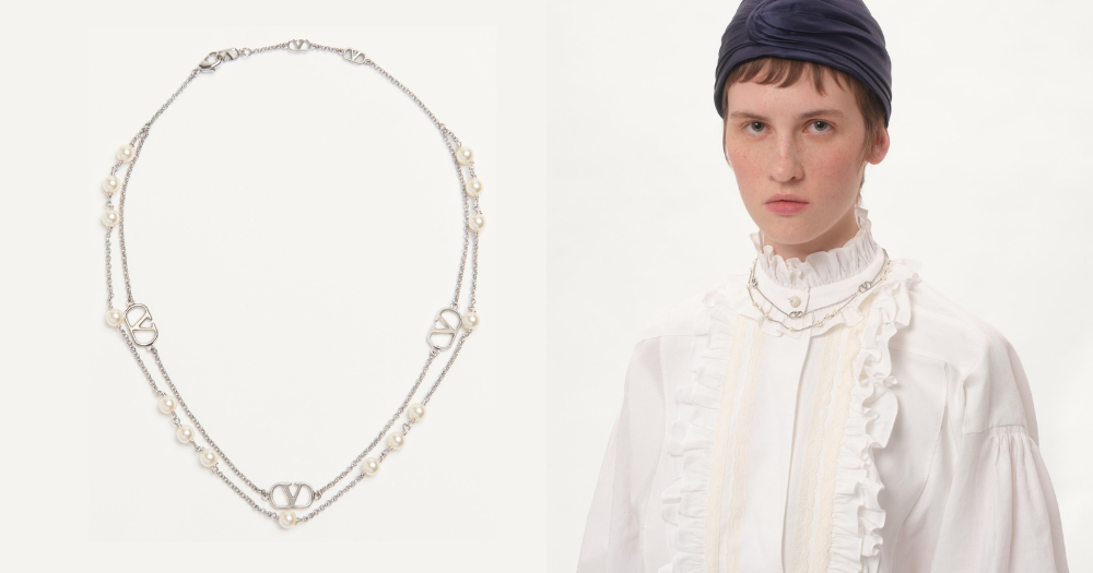 Valentino施華洛世奇珍珠的VLOGO標誌金屬項鍊