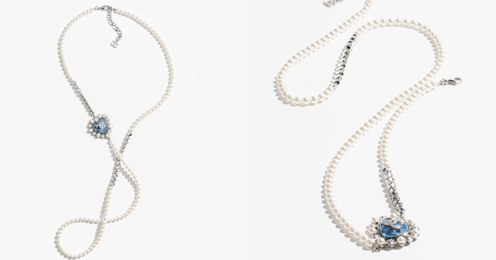 CHANEL珍珠藍色愛心長項鍊