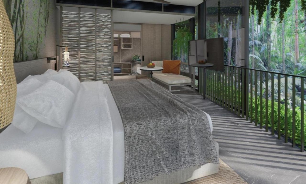 建築與周圍鬱鬱蔥蔥的的森林景觀相互融合。