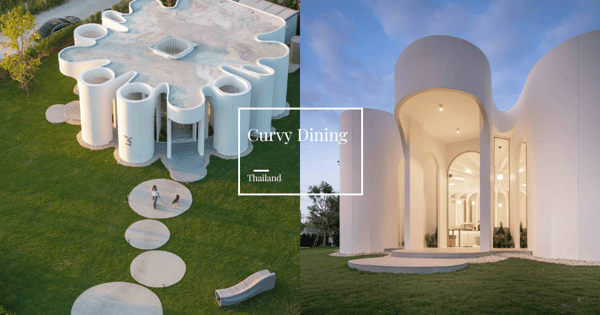 當花朵化為建築!曼谷新開幕咖啡館Curvy Dining綻放於都市的極簡花型建築,以綠意與光影勾勒柔和空間