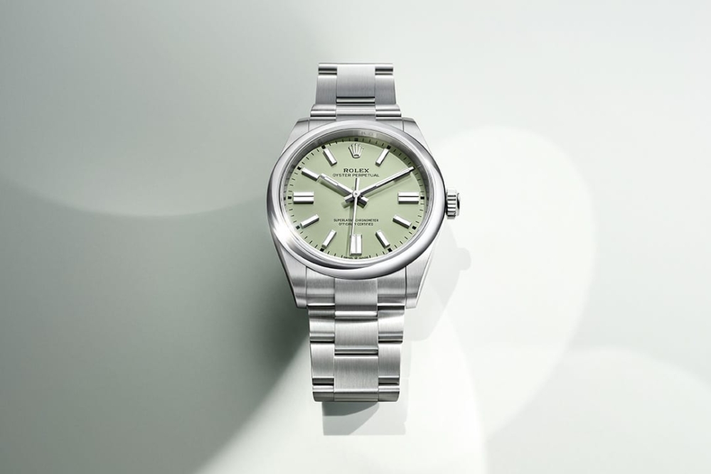 Oyster Perpetual 41 腕錶配備開心果綠錶面