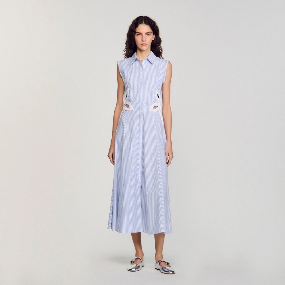 Sandro條紋蕾絲長洋裝