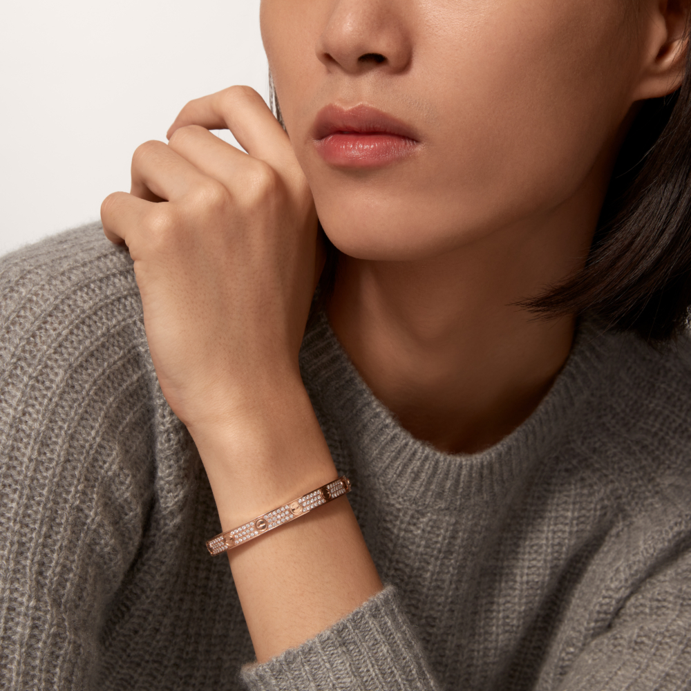 LOVE 全鋪鑲鑽石玫瑰金手環 經典款