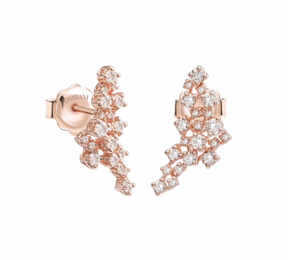 DAMIANI Mimosa含羞草系列18K玫瑰金 V形鑽石耳環，鑽石總重0.54克拉
