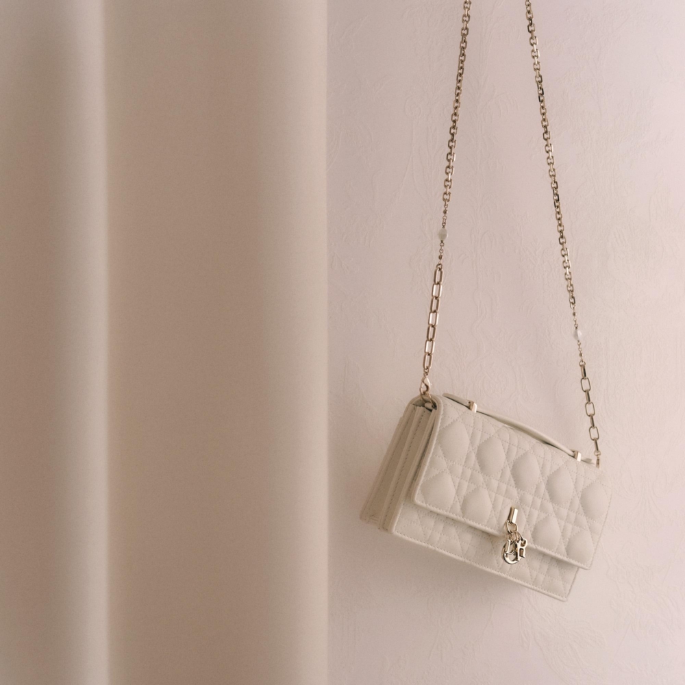 My Dior Top Handle白色籐格紋肩背包