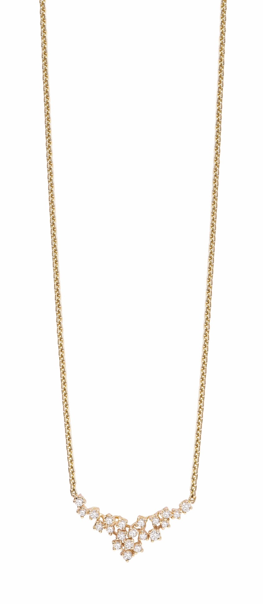 DAMIANI Mimosa含羞草系列18K黃金V形鑽石項鍊，鑽石總重0.38克拉