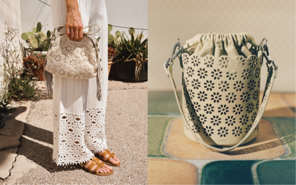 鉤編迷你Miss M包、Maje白色皮革水桶包