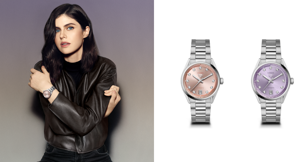 TAG Heuer Carrera 日期自動腕錶丁香紫與淡粉色款