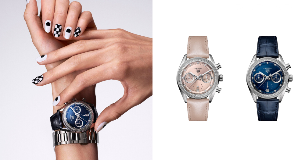 TAG Heuer Carrera 計時腕錶藍色與淡粉色鑲鑽款