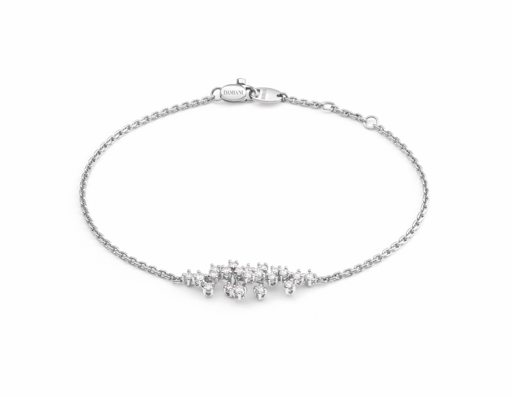 DAMIANI Mimosa含羞草系列18K白金V形鑽石手鍊，鑽石總重0.4克拉
