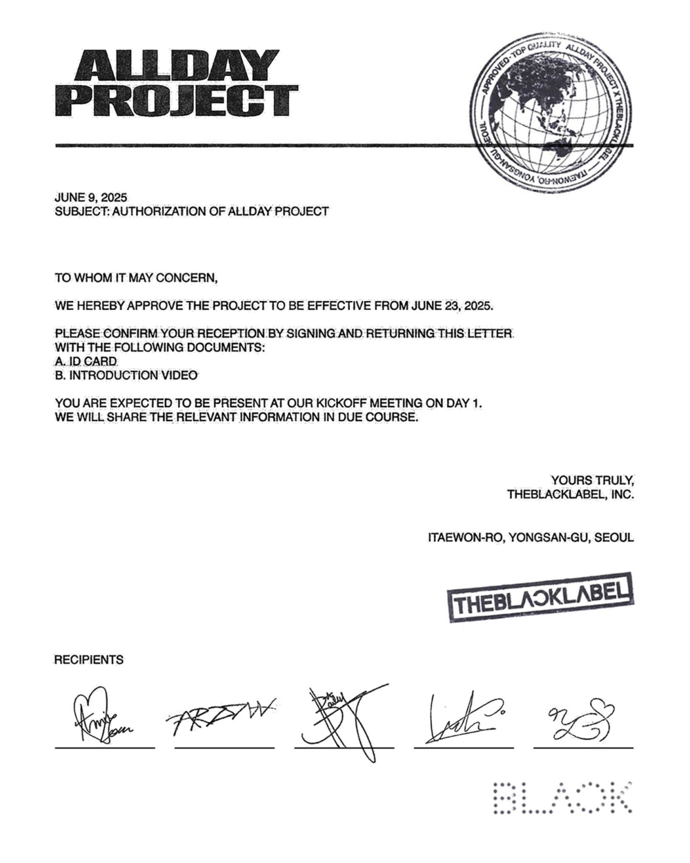 THE BLACK LABEL 也表示該團體的使命是「挑戰創意的極限，挑戰傳統標準，並帶來全新、前所未有的事物」