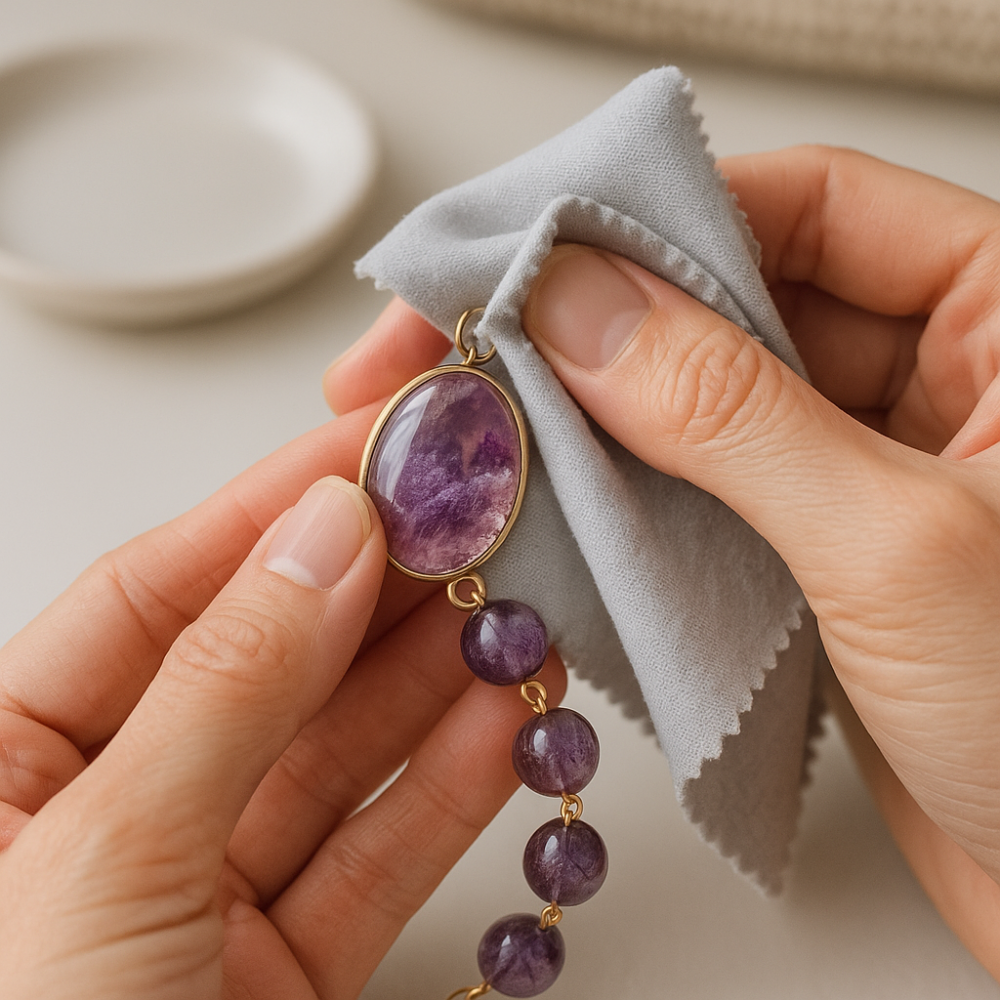 每次佩戴後，以乾淨軟布擦拭，清除汗漬和油脂。