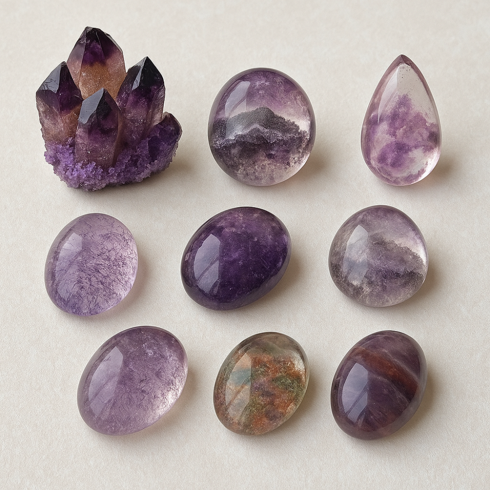紫幽靈水晶的內含物形態各異，不但造就每顆水晶的獨特外觀，也對應著不同的能量和祝福意義。