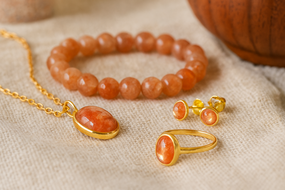 太陽石不但具有療癒作用,外觀也非常亮眼吸睛,適合融入日常造型中,並發揮不同的能量效果!