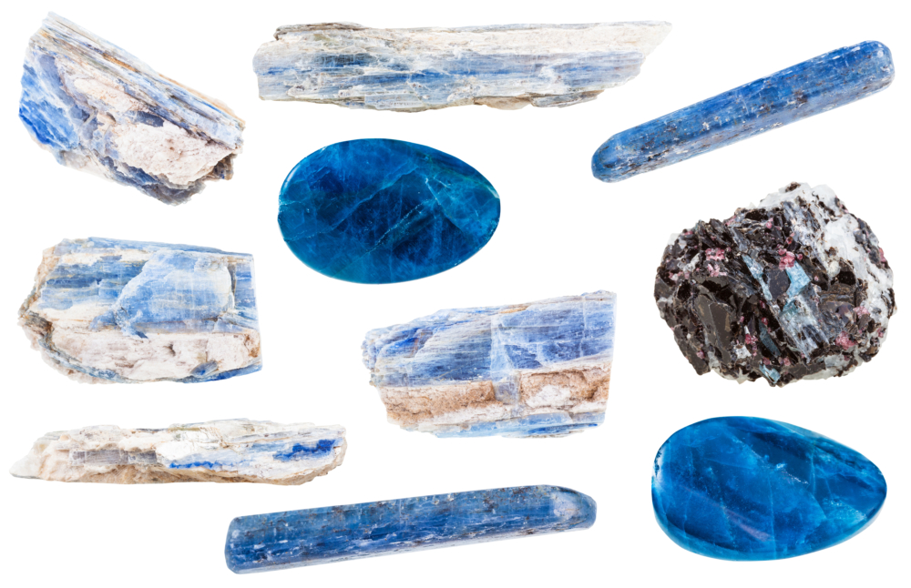 藍晶石不只有經典的藍色，還有多種色彩。不同顏色對應不同脈輪，各具療癒特性。