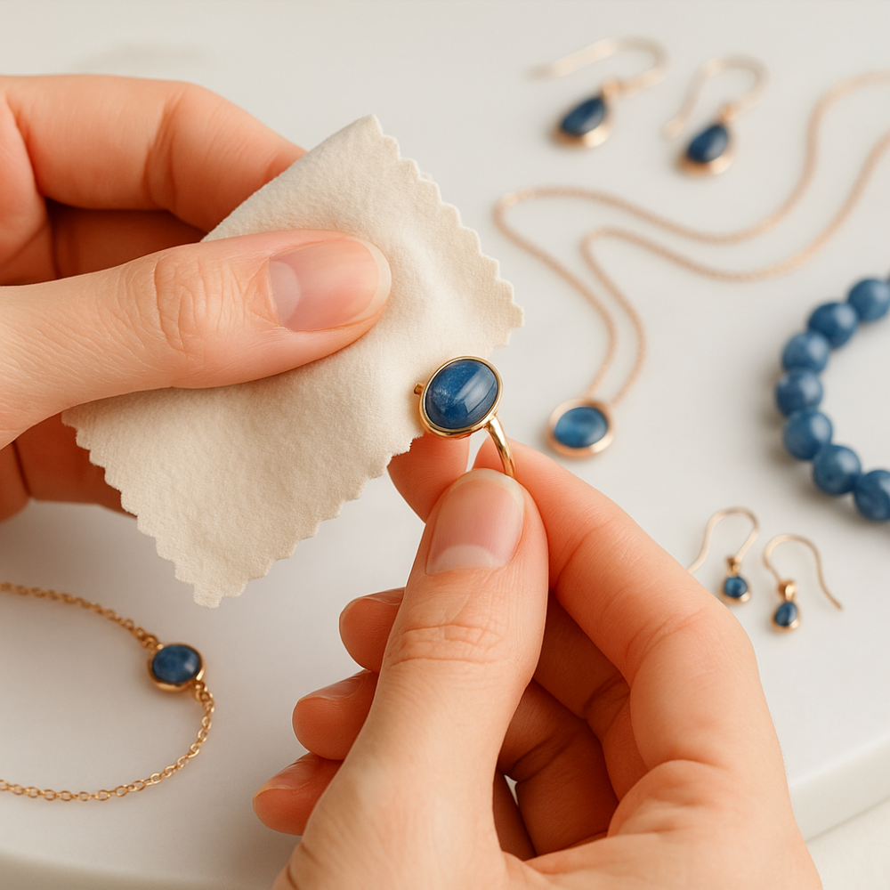 用柔軟布料輕拭表面,如果有髒污可用冷水搭配少量溫和番梘清洗,並徹底擦乾。