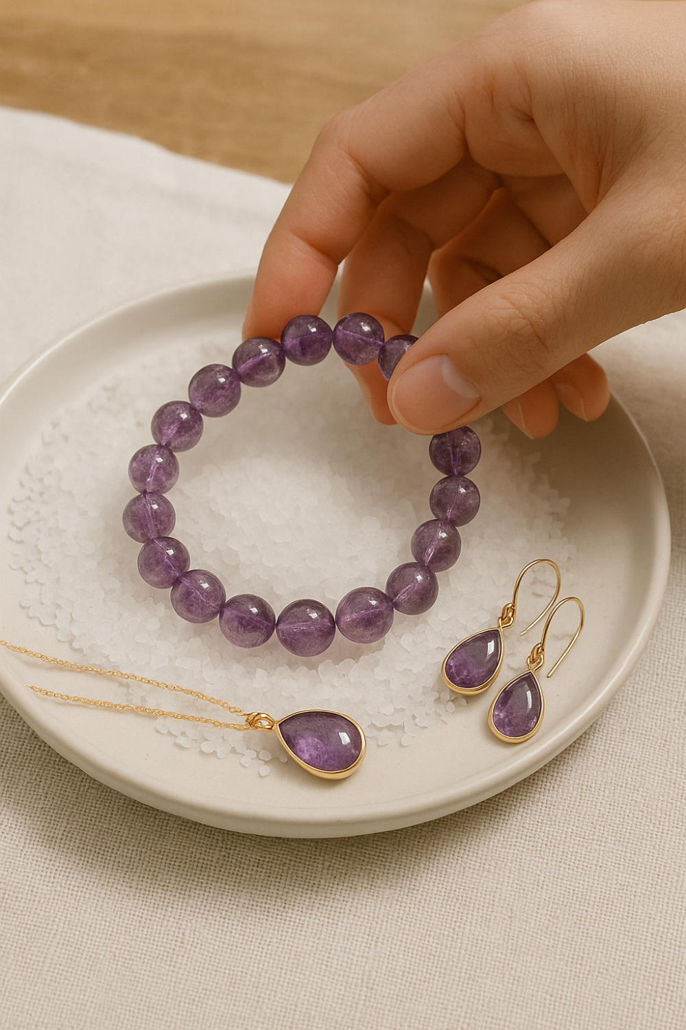 將紫幽靈放置於白水晶簇或紫水晶洞中約12～24小時，藉由穩定磁場吸附雜能，特別適合日常保養使用。