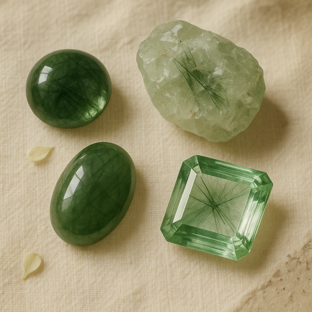 綠髮晶根據內含物的形態、晶體純淨度和視覺效果,分成幾種類型,每款風格和能量都略不同!