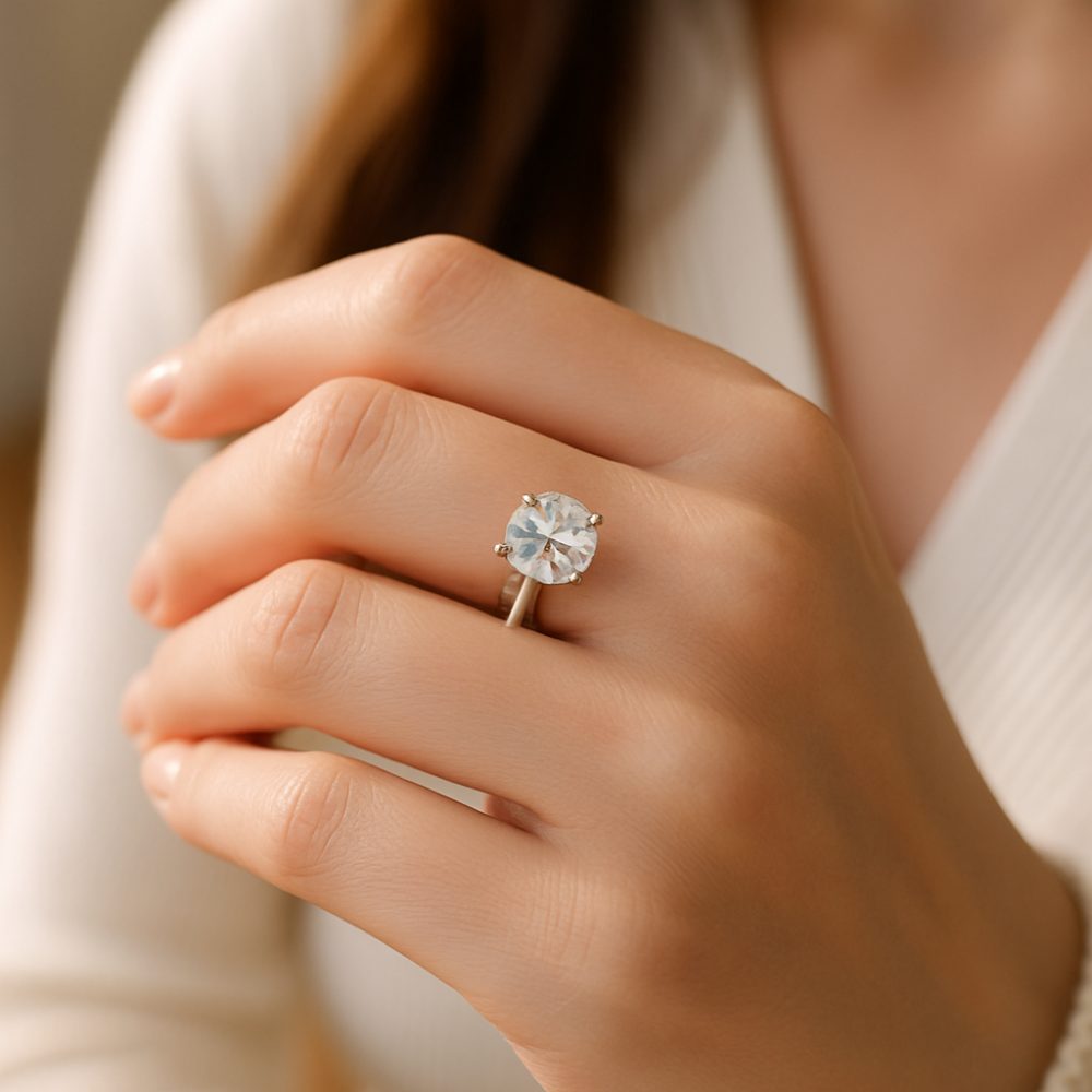 為確保莫桑石長久閃耀,建議沖涼、洗手或接觸清潔劑前取下,並定期清潔。