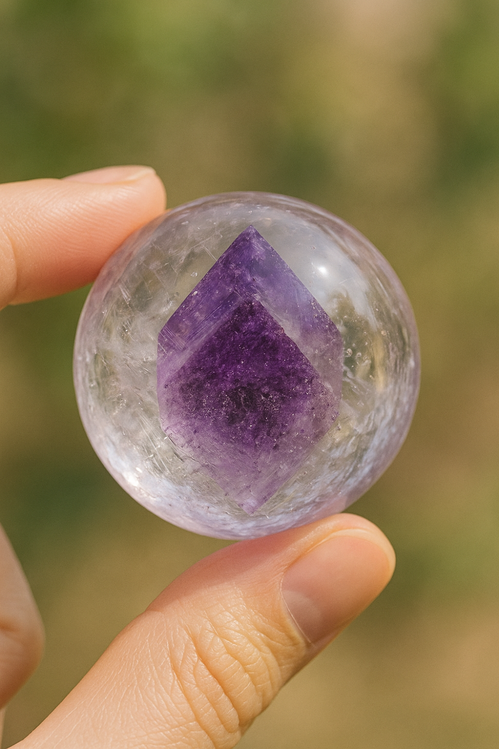 在五行能量學中，紫幽靈罕見融合了三種五行元素「火」、「木」和「土」，象徵智慧、成長和穩定，展現出獨特而平衡的能量特質，是少見的多元能量水晶。