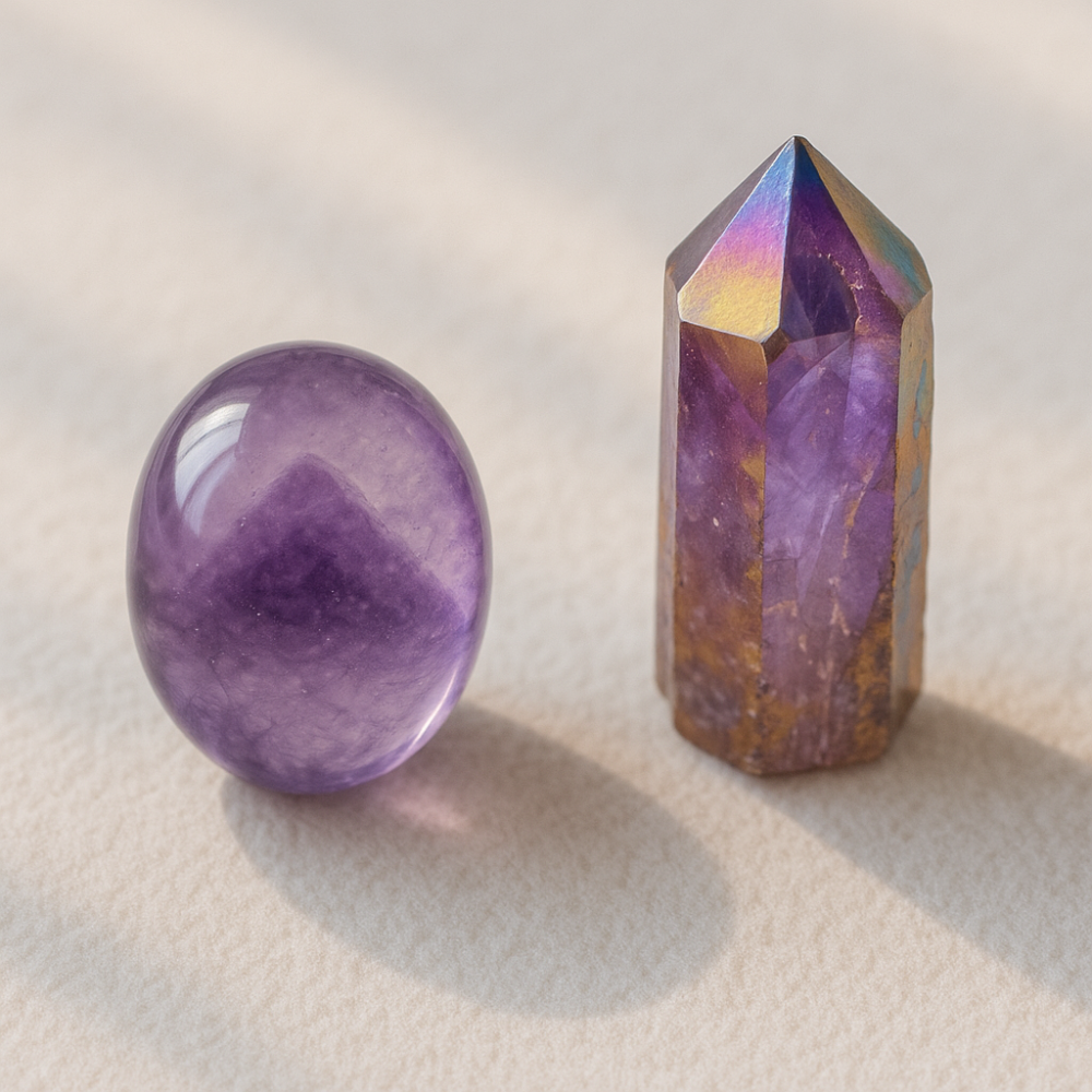 想要穩定事業與財運者、冥想實踐者，選紫幽靈；需要快速突破、加強氣場與保護力者，則選紫鈦晶。