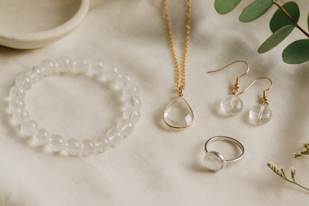 白水晶不只適合能量療癒,也是兼具實用與時尚感的飾品,根據佩戴方式不同,能發揮不同的能量效果。