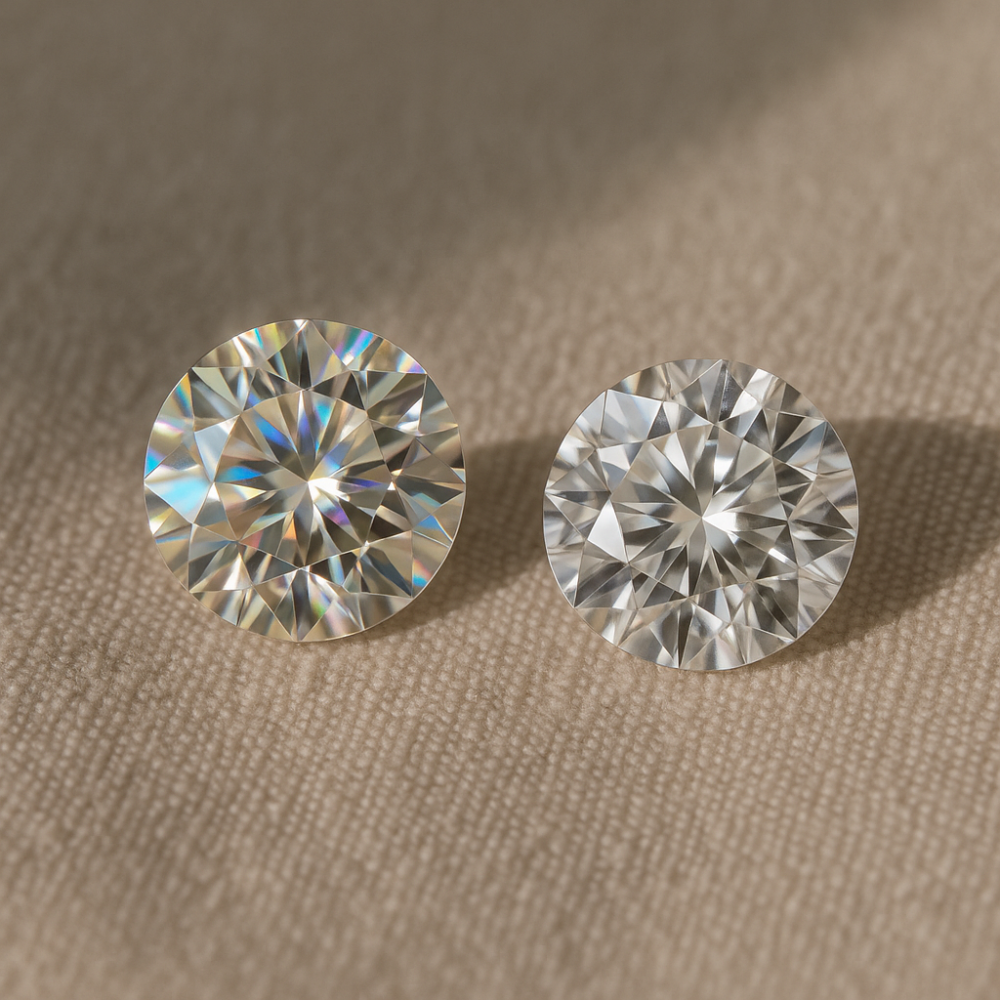 莫桑石和鑽石雖然外型相似,但在材質、價格、火彩等方面各有不同。