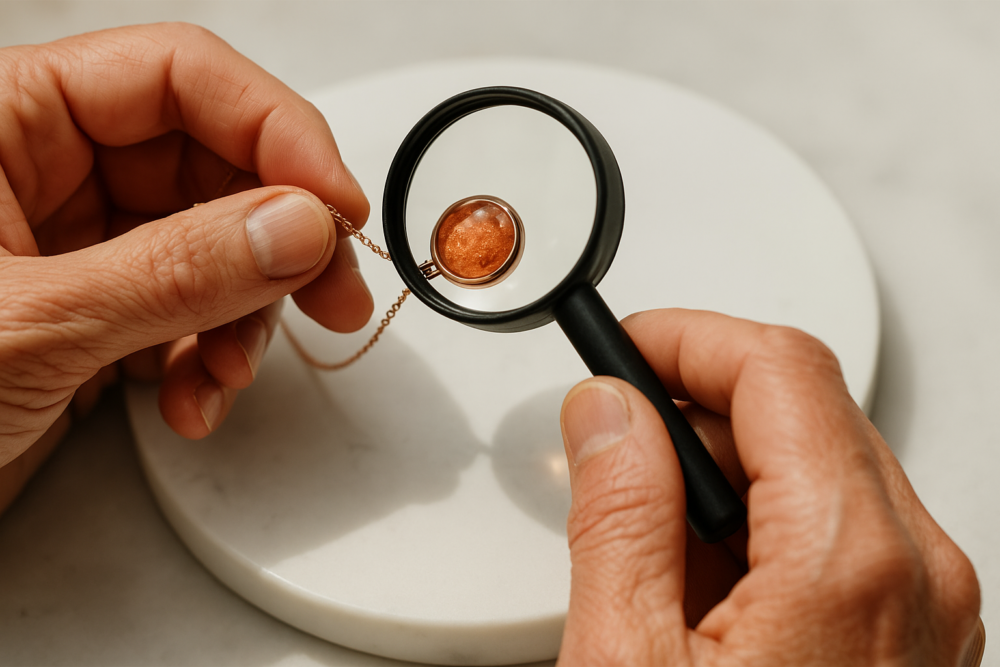 市面上的「橙月光」常被誤認為太陽石,其光澤偏柔和白光,和太陽石的砂金閃爍不同。