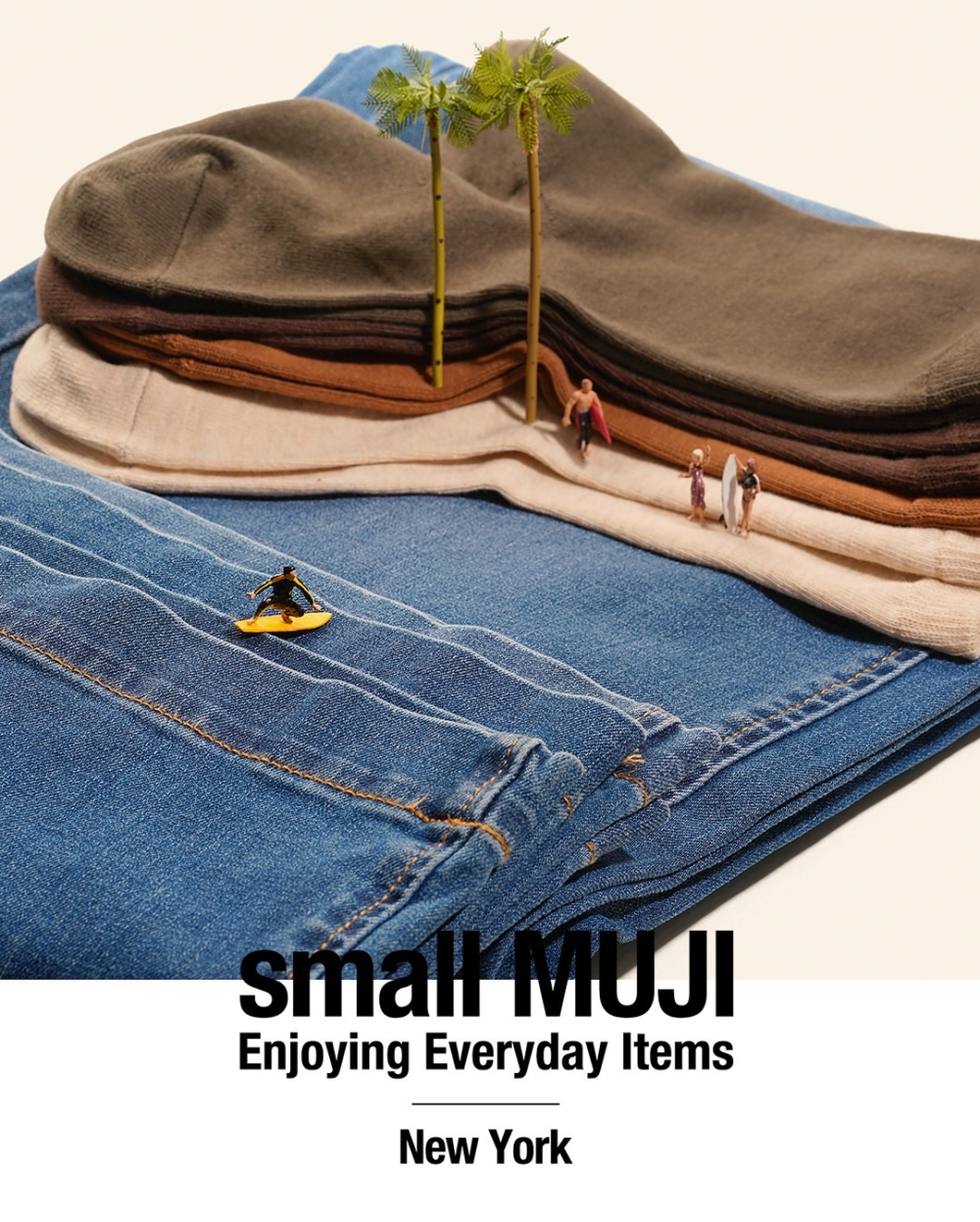 牛仔褲和襪子組合成海灘場景