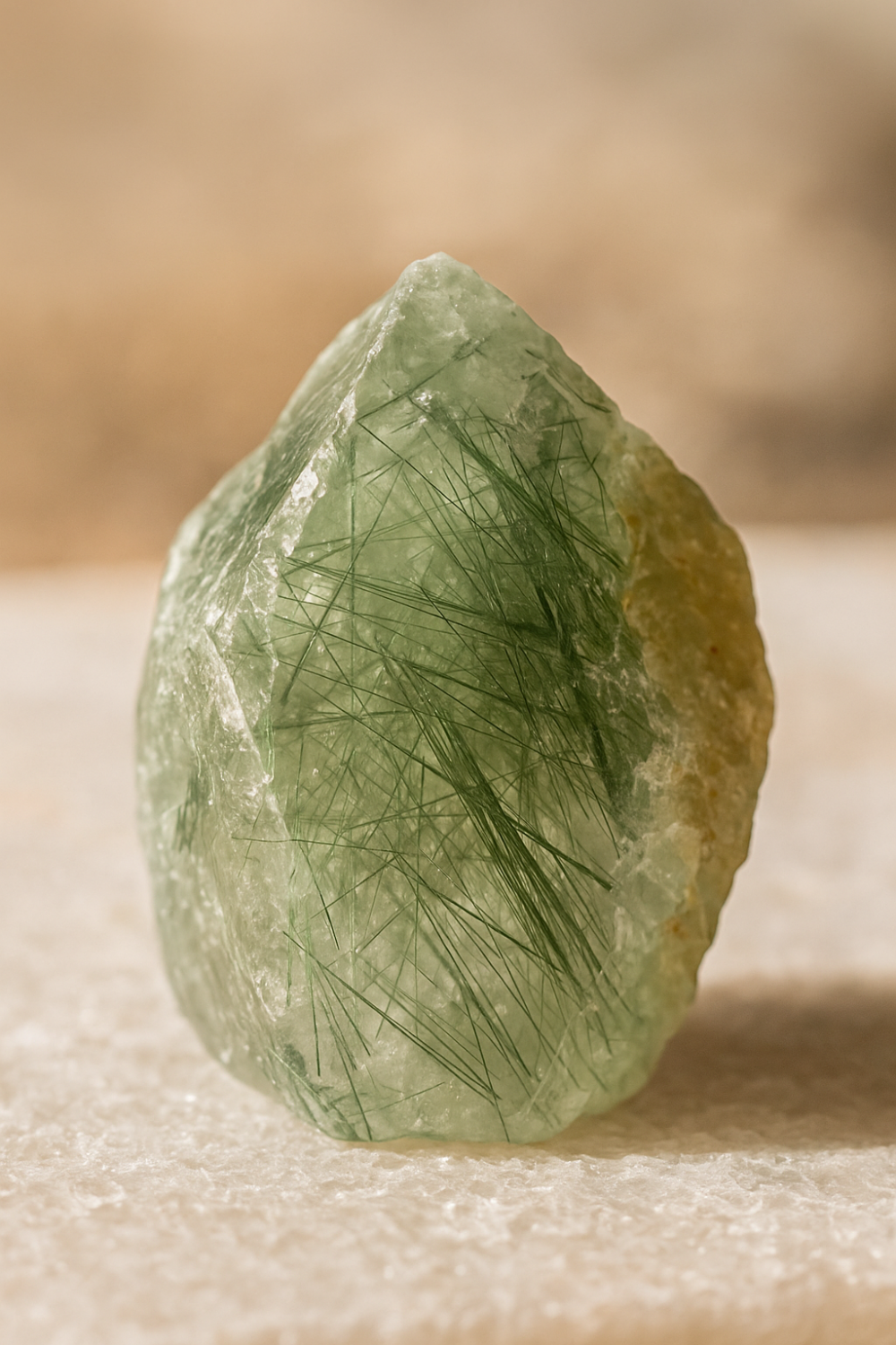 綠髮晶的綠色對應人體心輪,有助平衡情緒、提升內在穩定感,特別適合正處於人生轉變期或希望展開新階段的人使用。