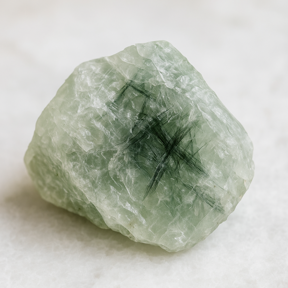 綠髮晶(Green Rutilated Quartz)是一種透明或半透明的石英水晶,內含細膩的綠色絲線,宛如森林中的自然光影,充滿生機與魅力!