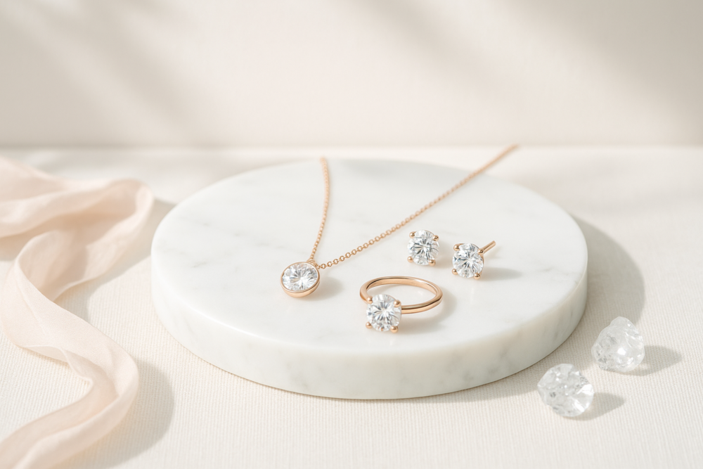 莫桑石的閃耀感和百搭特性,讓它能輕鬆融入各種穿搭風格中,不論日常還是正式場合都能完美駕馭~