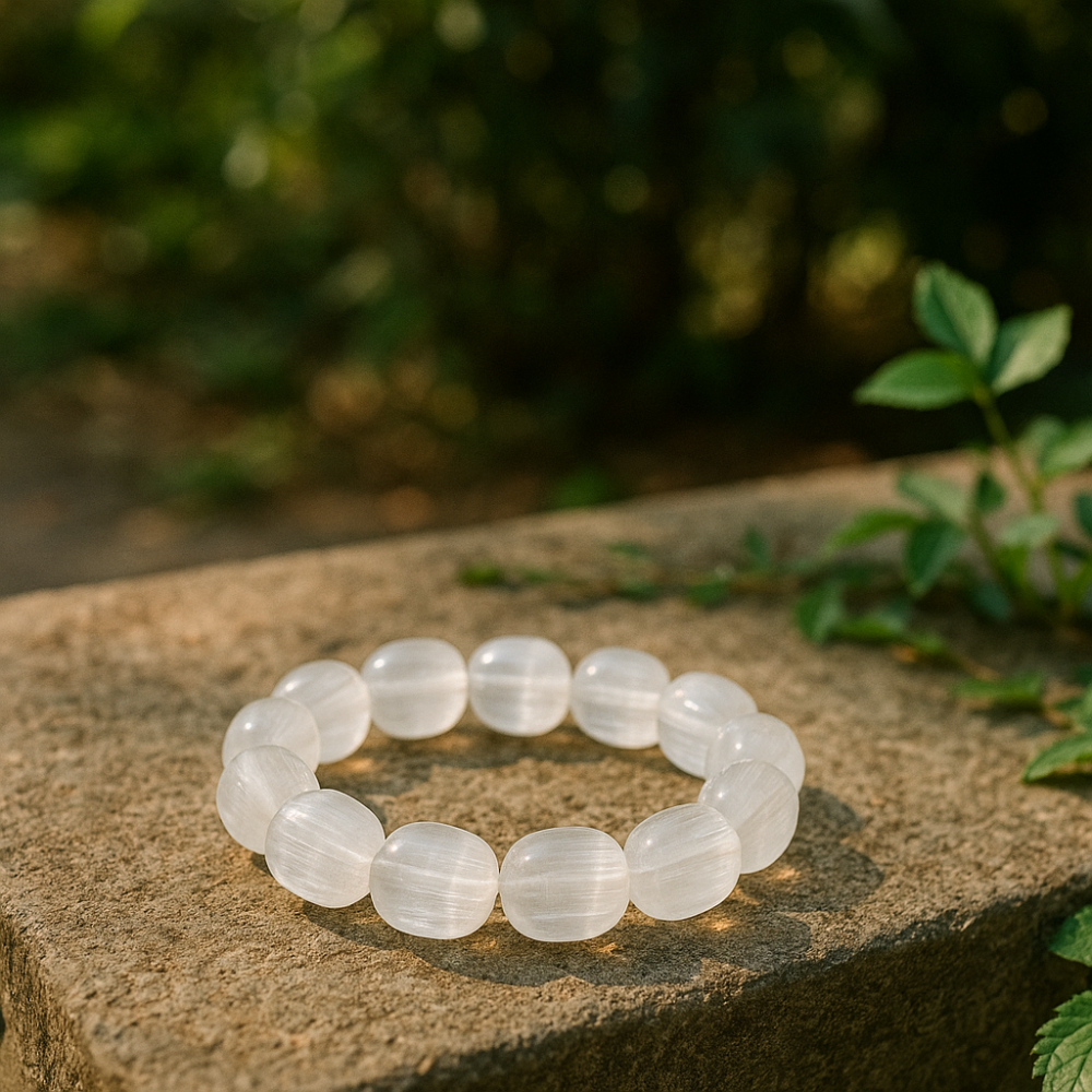 在水晶能量學中,左手象徵吸收;右手代表釋放。透石膏能量溫和,可根據情況靈活佩戴,發揮不同功效。