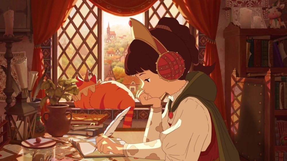 Lofi Girl 坐在她的書桌前,身邊的貓咪懶洋洋地窩在窗台上。