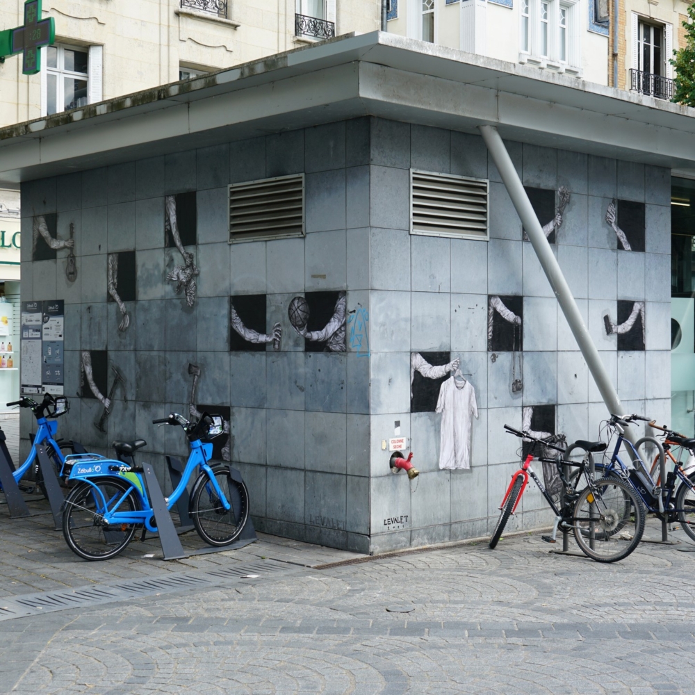 自 2012 年起，他開始在巴黎街頭張貼以小麥糊固定的大幅黑白人物拼貼（wheatpaste）