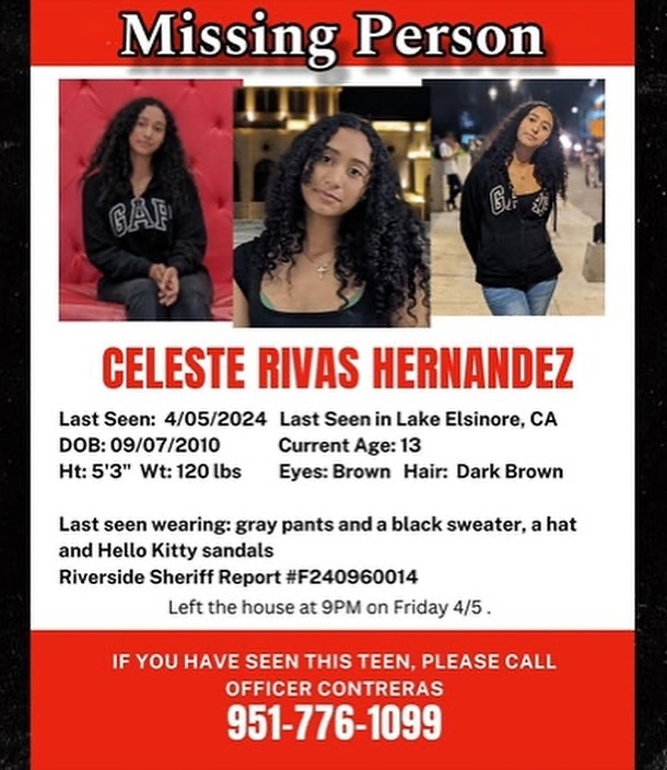 2024年，加州一名13歲少女Celeste Rivas Hernandez失蹤