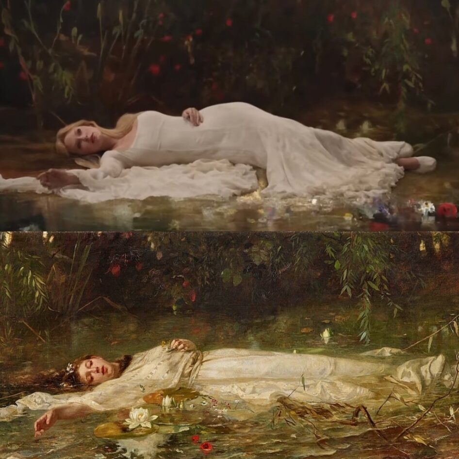 Taylor Swift 〈The Fate of Ophelia〉MV開場那令人屏息的畫面，她化身畫中人，躺在繁花盛開的溪流中