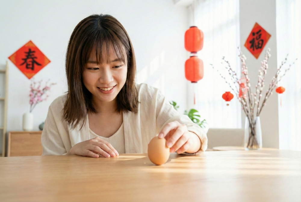 立春當天在平坦桌面立蛋，象徵迎接天地陽氣，寓意全年順利、好運降臨。