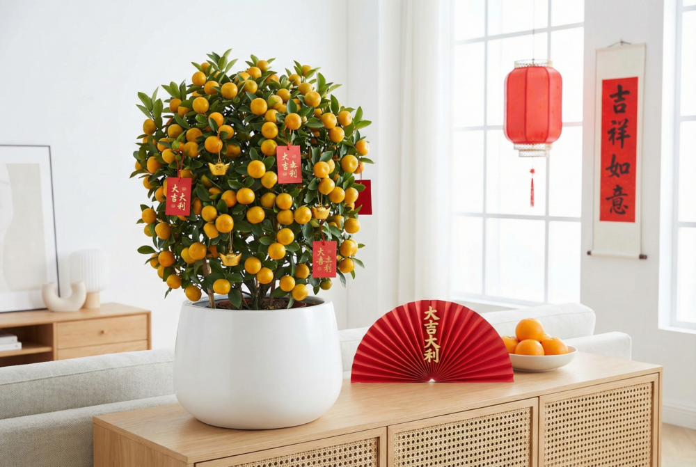 年桔果實金黃、葉片翠綠,象徵大吉大利與吉祥如意,是過年居家增添喜氣與好運的經典之選。