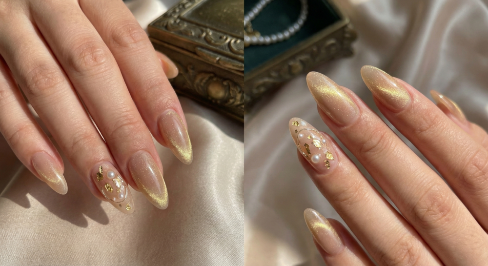 想要有過節氣氛，又想維持高冷大氣的時尚感？在透白底色上隨意勾勒金色流沙線條，簡直是質感天花板！