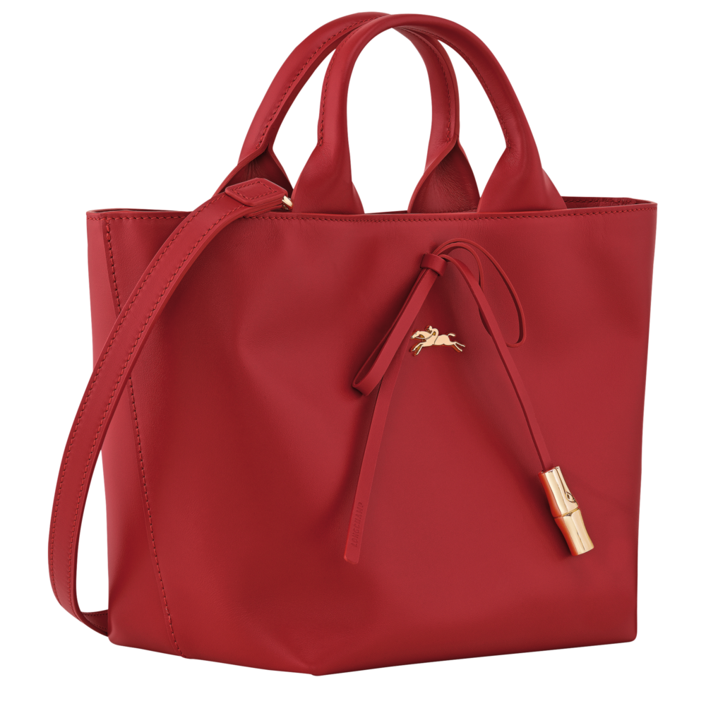 Longchamp Le Roseau系列手提包（胭脂紅色）