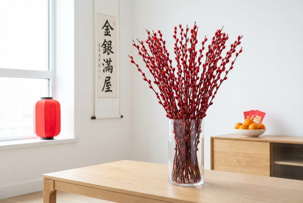 銀柳小巧可愛、易養耐放,象徵招財進寶與好事連連,是忙碌都市女性的省心年花選擇。