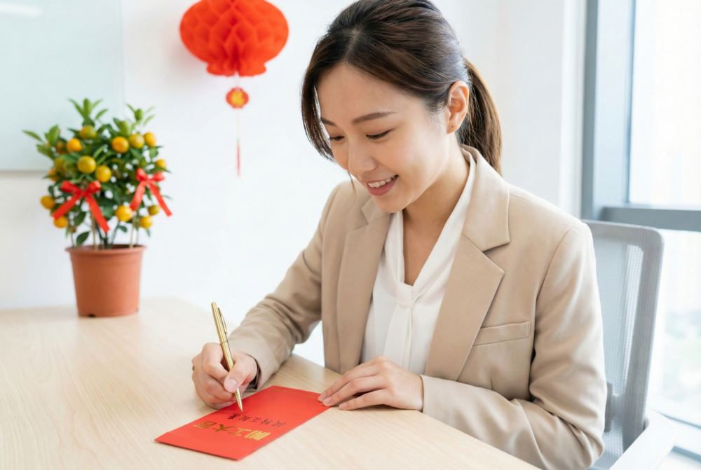 在利是封上寫下年度目標或座右銘，放在每天能看到的位置，既提醒自己，也能保持正向思考，將祝福轉化為實際的職場動力。