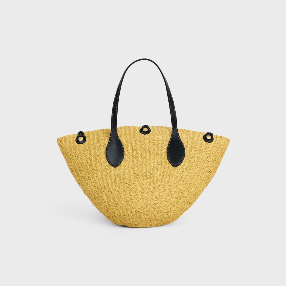 CELINE SMALL TRIOMPHE BEADS BASKET IN SISAL AND CALFSKIN