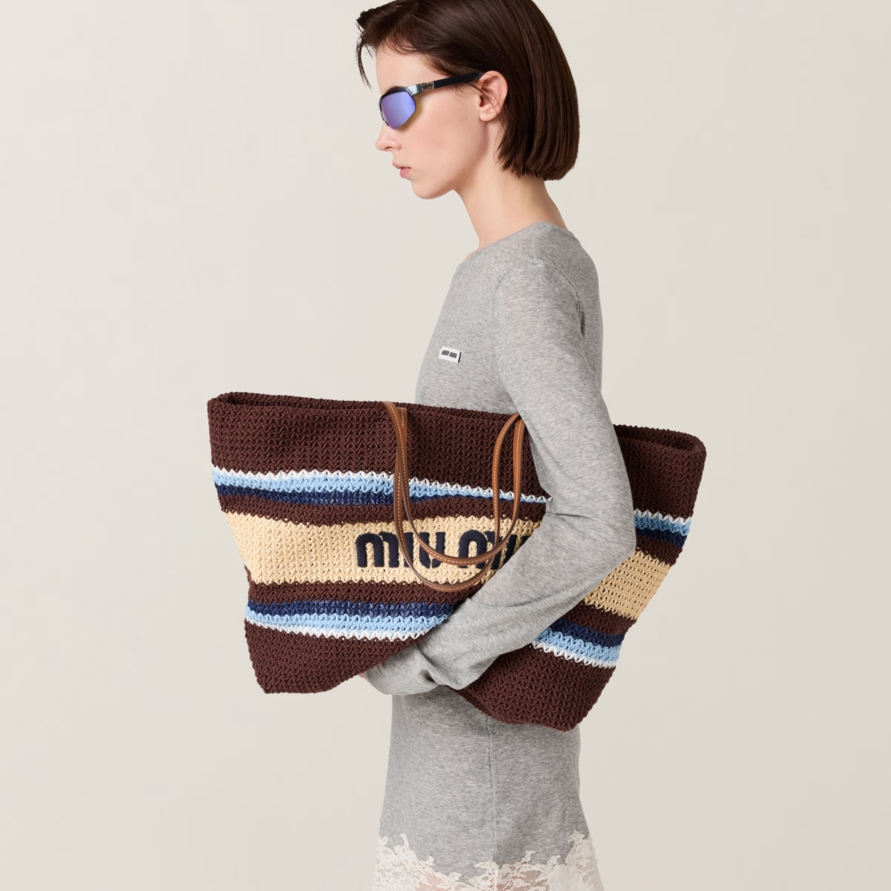 MIUMIU 仿拉菲草編織手提袋 
